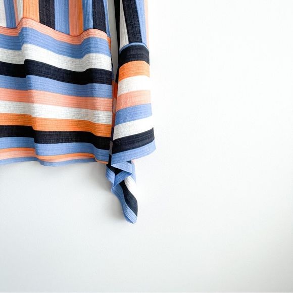 Zara Blouse Horizontal Vertical Stripes Bell Sleeves Women's S Orange Blue - Picture 2 of 7